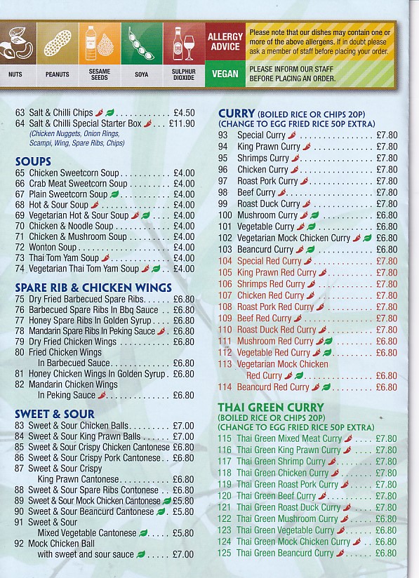 Menu of Bridgend Oriental