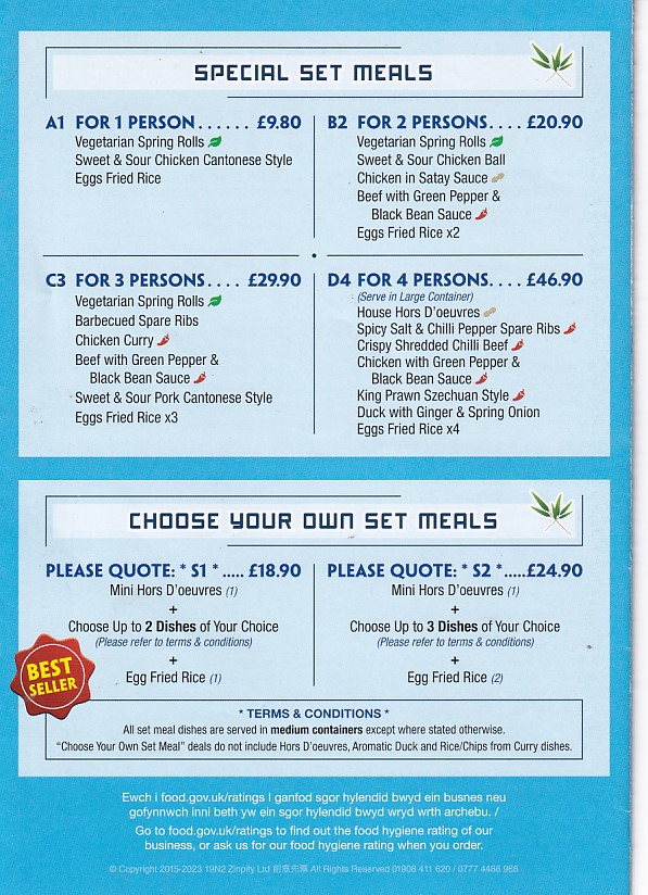 Menu of Bridgend Oriental